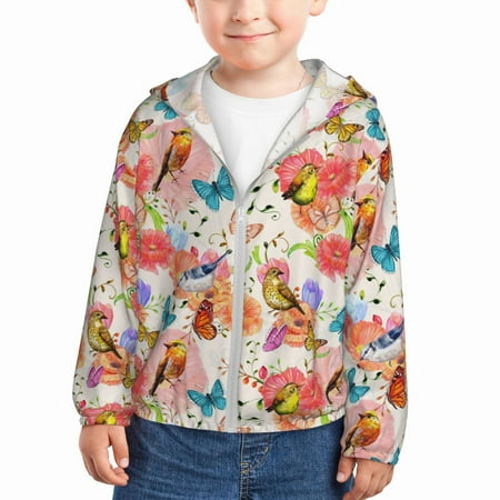 

Vsdgher Flowers And Birds Watercolor Kids Sun Protection Hoodie with Zip Rash Guard Tops Children s Long Sleeve Sun Protection Clothing - 2 Years