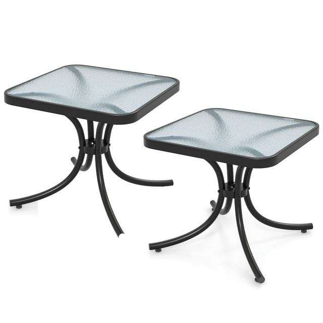 Gymax 2PCS 20'' Outdoor Side Table w/Tempered Glass Top Metal Frame Patio End Table
