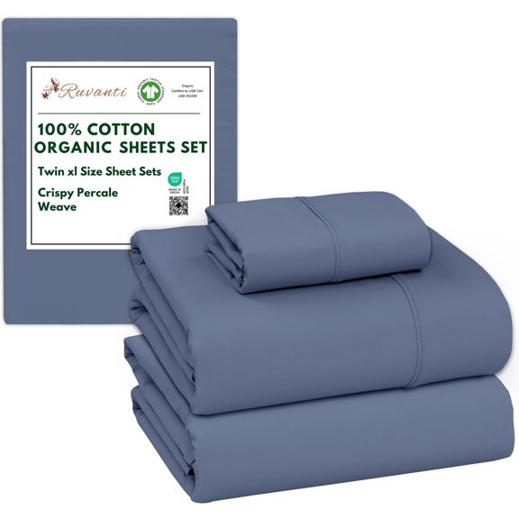 RUVANTI 100% Organic Cotton Sheets - Twin XL Sheet Sets - 3 Piece Percale Weave Bedding, Crisp, Cooling & Breathable, Soft & Durable, 16" Deep Pocket, Hotel Quality Sábanas - Wild Wind