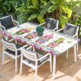 thumbnail image 2 of Spring Gnomes Table Cloths for 5 Foot Rectangle Tables, Botanical Rose Flower Leaves Butterfly Patio Waterproof Elastic Fitted Tablecloths, Washable Rectangular Table Cover for Camping, 2 of 8