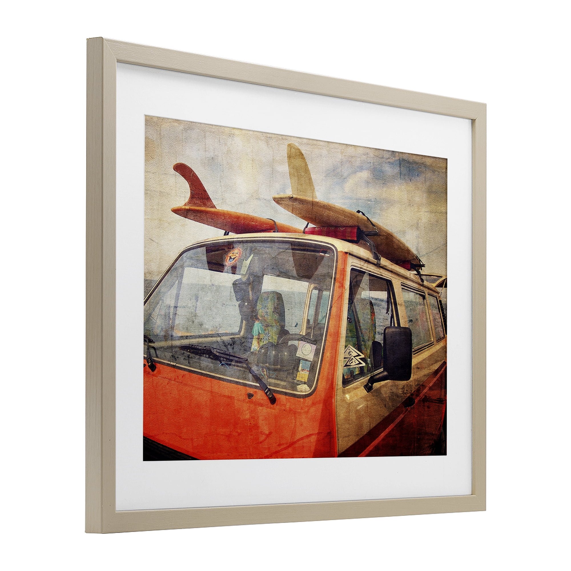 Stupell Industries Surf Bus Vintage Distressed Birch Framed Print Under Glass, design by Grotto Studios