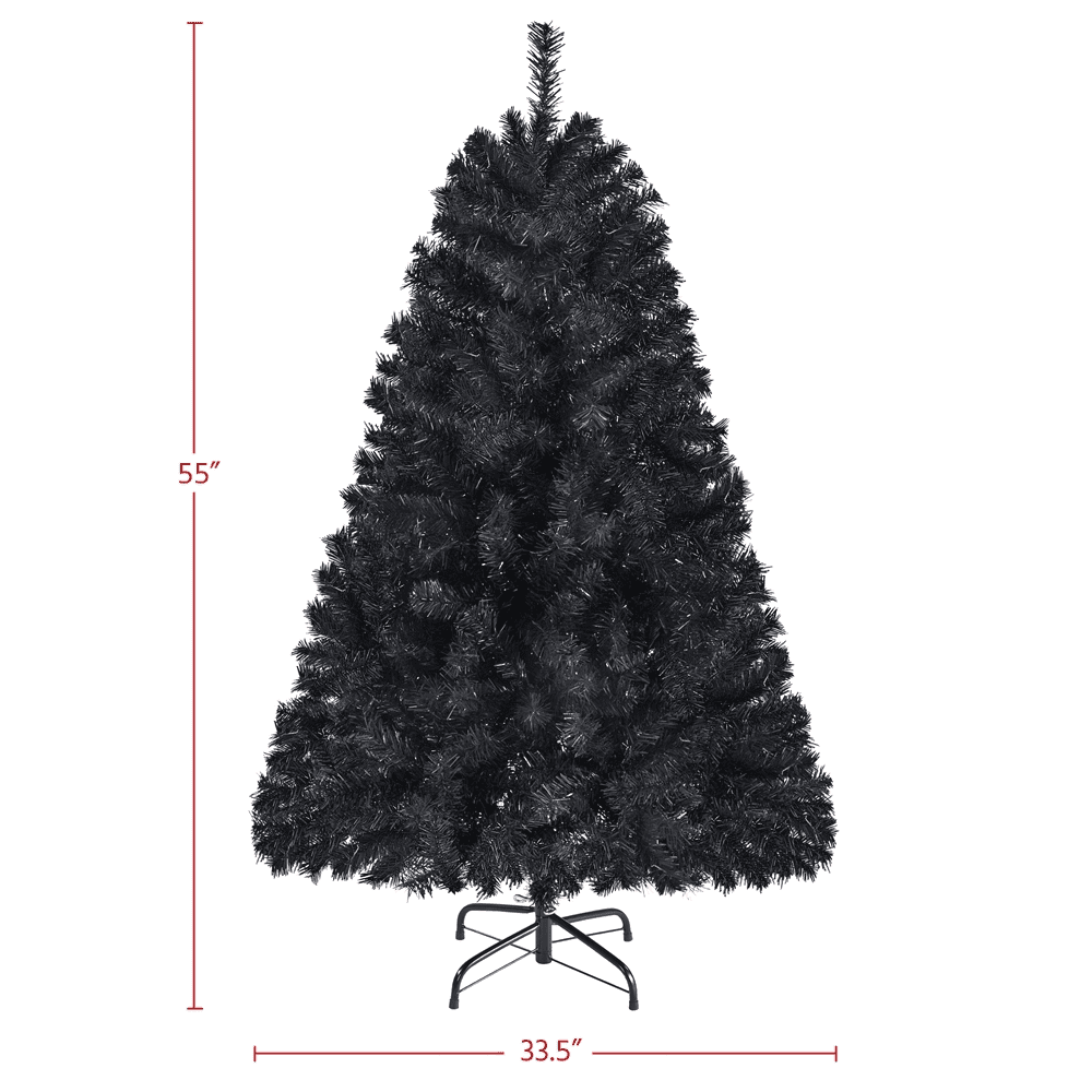 Alden Design 4.5FT Hinged Fir Artificial Christmas Tree with Foldable Stand, Black