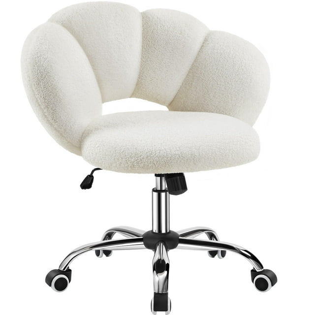 Silla de Escritorio Yaheetech Bouclé con Diseño en Forma de Nube Ajustable Blanca