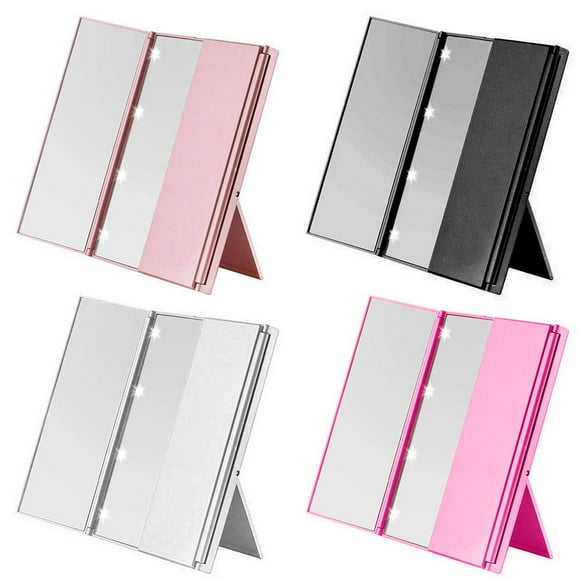 Trifold Makeup Mirror Lighted Cosmetic Mirrors Illuminated Tabletop Vanity Mirror LED Trifold Makeup Mirror 360 Degree Fold Led Illuminated Tabletop Vanity Mirror With Lights