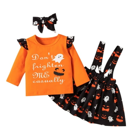 

ZHUASHUM Baby Girls Letter Cartoon Ghost Tops Dress Outfits Set