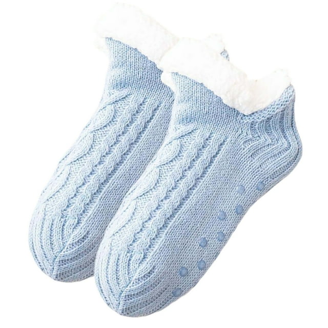 Ladies Warm Solid Color Floor Socks - Non Slip Knitted Coral Fleece Socks, Polyester Material, One Size Fits 35-39, Soft Warm Indoor Socks