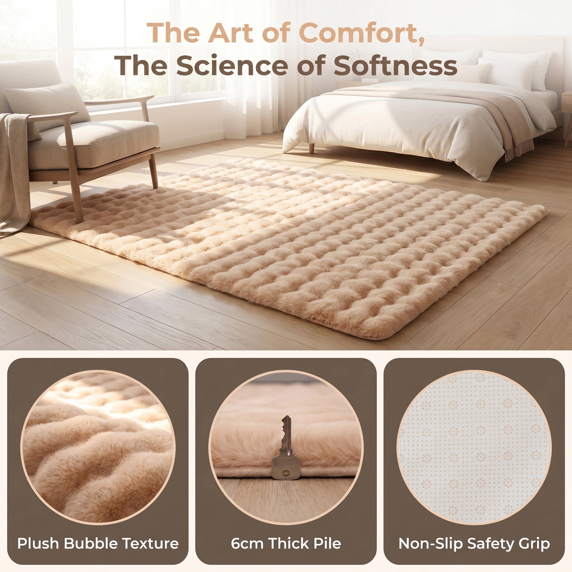 Unique Bargains Geometric Absorbent Shaggy Area Rug Non-Slip Plush Carpet 32" x 20" Khaki