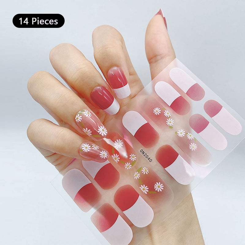 DIY Free-Baking Full Cover Wraps Flower Gradient Nail  Patch Polish Strips Salon Finished Nail Decals No Need UV Lamp Cured