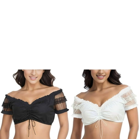Wijhcboe 2 Pack Women Tube Top Dresses Summer 1PC Underwire Lingerie Lace Tube Top Set Vest Women s Elegant Dirndl Tube Bras Blouse Black Dirndl Blouse Lace Blouse For Oktoberfest Bandeau Tube Bra T