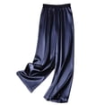 thumbnail image 4 of Womens Silk High Waist Casual Pants Flowy Wide Leg Trousers with Tapered Fit Comfortable Loungewear Full Length Dark Blue M, 4 of 4