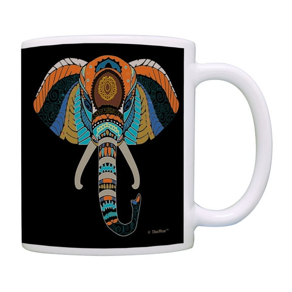 ThisWear Elephant Mug Colorful Elephant Mandala Elephant Lover Gifts Animal Mug 11 ounce Coffee Mug Multi