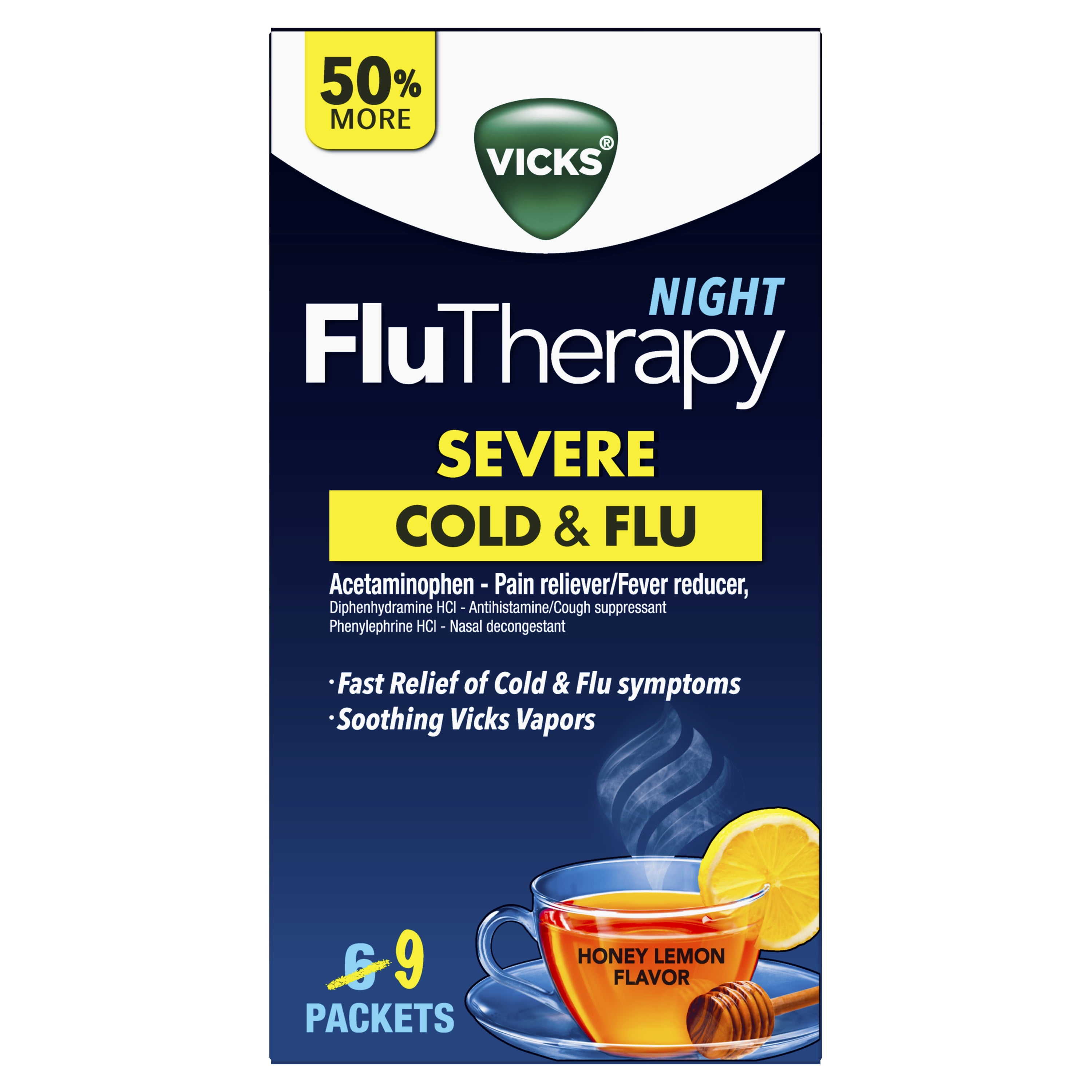 Vicks Flutherapy Cold and Flu Medicine, Night Hot Drink, 9 ...