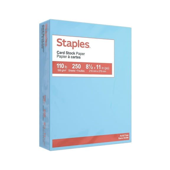 Staples Cardstock Paper 110 lbs 8.5" x 11" Blue 250/Pack (49702)