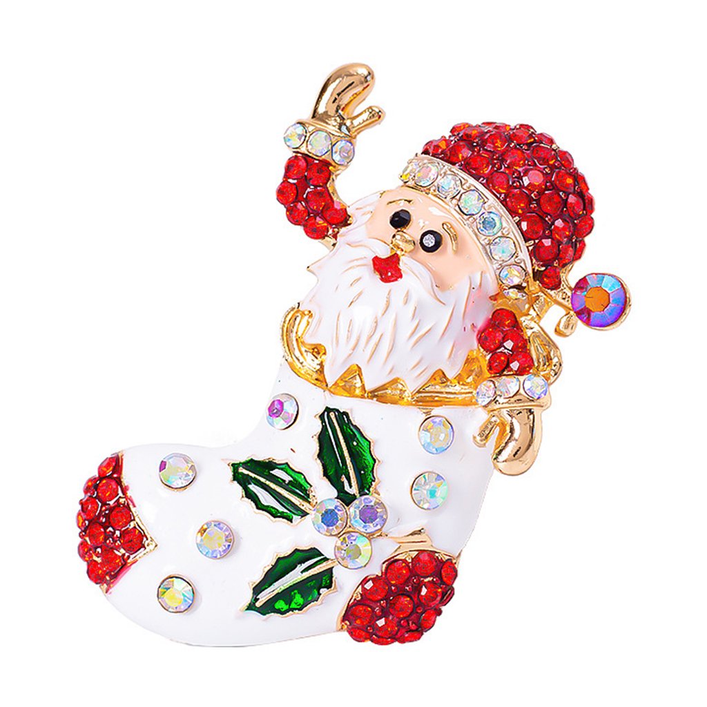 Delicate Santa Claus for Brooch Christmas Holiday Crystal Brooch Pin Party Evening Dress Jewelry Decorat