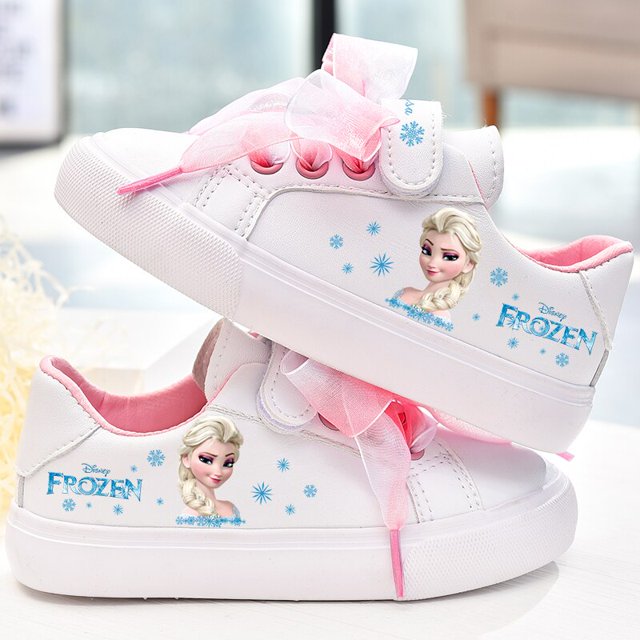 Zapatos de lona con lazo blanco de princesa congelada para niñas de Disney, zapatos informales deportivos antideslizantes de fondo suave para niñas, gift27-Insole 17,5 cm Gao Jinjia LED