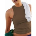 thumbnail image 3 of Women'S Sleeveless Full Length Ribbed Fitted Racerback Workout Crew High Neck Basic Tank Top Coffee M, 3 of 9