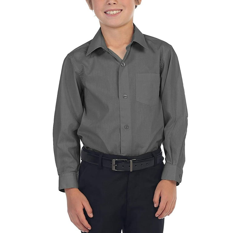 Boy s Classic Fit Long Sleeve Casual Button Down Toddler Kids Dress Shirt Dark Gray 5