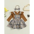 thumbnail image 3 of Baby Girl Christmas Clothes Plaid Outfits Rib Long Sleeve Rompers Overall Skirts Dress Headband 3Pcs Cute Clothes Set, 3 of 8