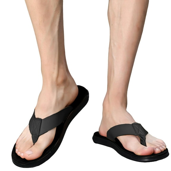 Mostsola Flip Flops for Men Leather Flats Arch Support Beach Shoes Soft Sole Slip on Shoes