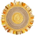 thumbnail image 2 of Indian Handwoven Braided Natural Jute with Yellow Cotton Jhalar Round Rug, Bedroom, Entryways, Dining Room, Hallways, Kids' Rooms, Size - (10' Round), 2 of 2