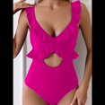 thumbnail image 4 of Traje de Baño de una Pieza para Mujer, con Control de Abdomen, Volantes, Escote en V, Fruncido, Corte Adelgazante. Rosa Roja M, 4 of 7
