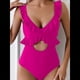 thumbnail image 4 of Traje de Baño de una Pieza para Mujer, con Control de Abdomen, Volantes, Escote en V, Fruncido, Corte Adelgazante. Rosa Roja M, 4 of 7