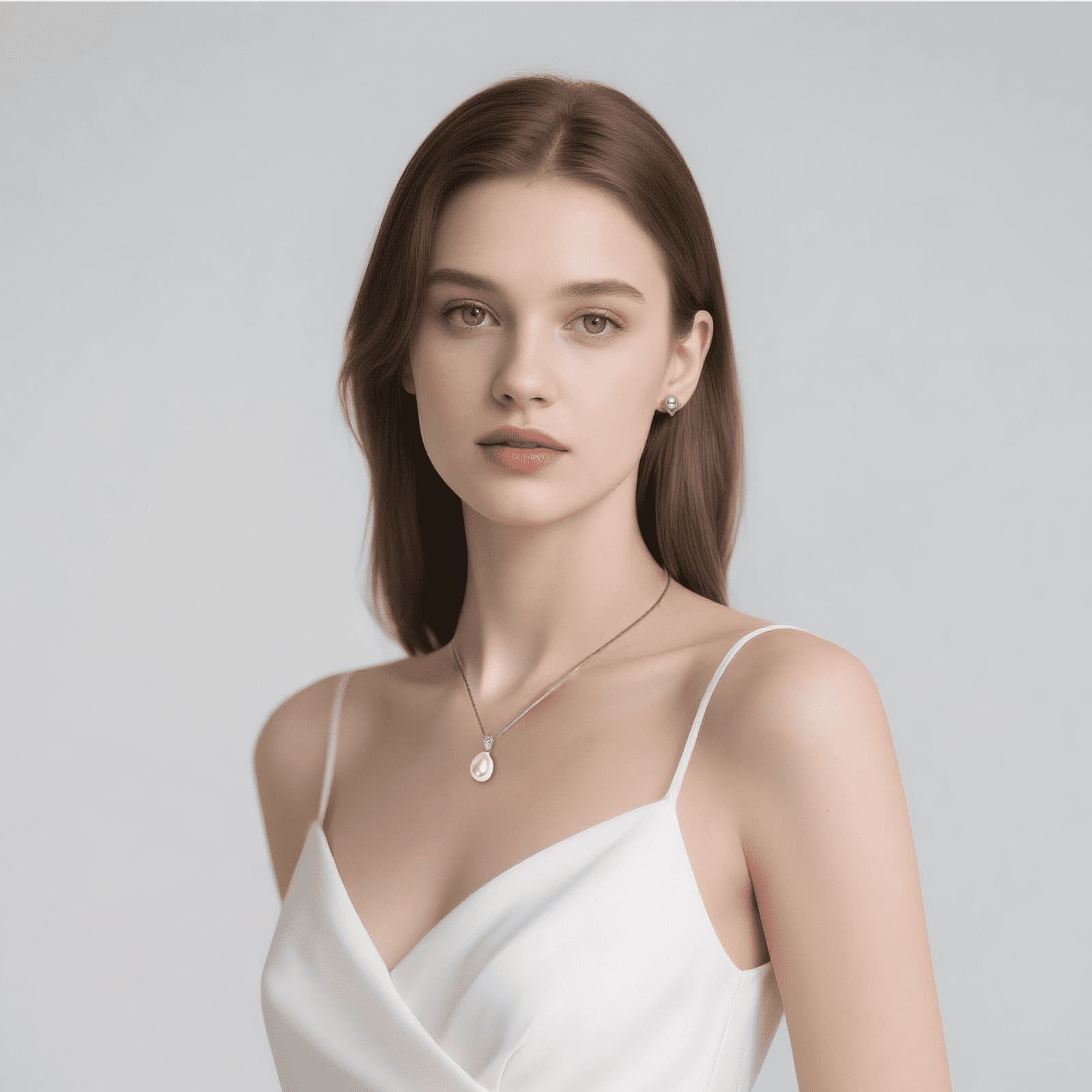 YAMI 10-11 mm Freshwater Cultured Pearl Necklace & Earrings Set, 925 Sterling Silver White Pearl  Valentine's Day Jewelry Gift for Her