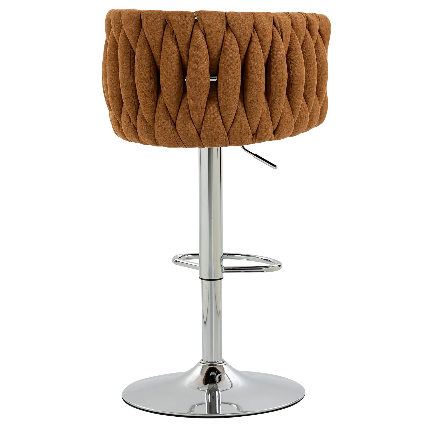 Swivel Bar Stool Set of 2, Adjustable Counter Height Chair with Woven Back and Footrest for Kitchen Cafe, Caramel