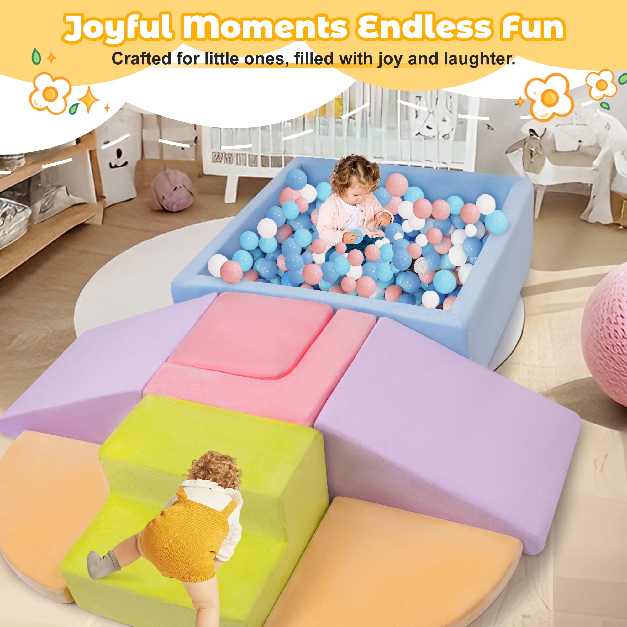 Yexmas 7-Piece Climbing Toys Soft Foam Set with Ball Pit,Indoor Play Gym Set for Toddlers