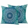 thumbnail image 2 of Pack of 2 Outdoor Pillow Covers 18x18 Inch Waterproof Teal Blue Boho Throw Pillow Covers,Decorative Couch Pillow Shams Protectors Retro White Rustic Flower Ethnic Pattern Patio Cushion Pillowcases, 2 of 8