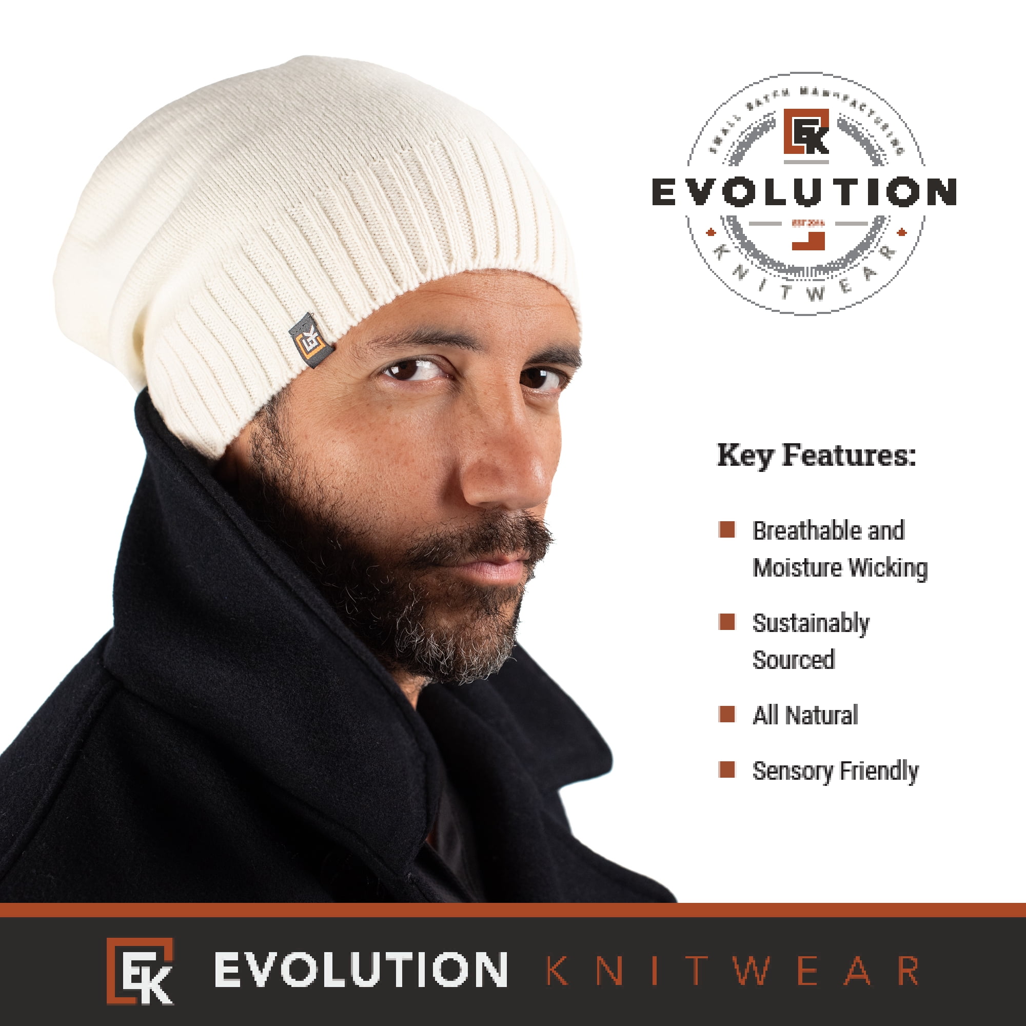 Wool Slouchy Beanie Hat for Men or Women - Super Soft Merino 