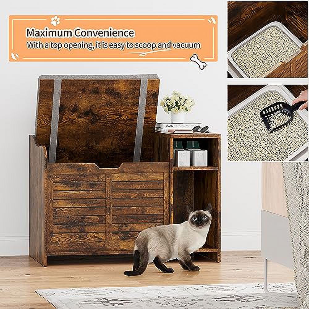 Faitaliicy Litter Box Enclosure With Cushion Hidden Cat Litter Box With Top Opening Flip Top Privacy Cat Litter Box Cabinet Wooden Cat Washroom Storage Cabinet Bench For Living Room Bedroom