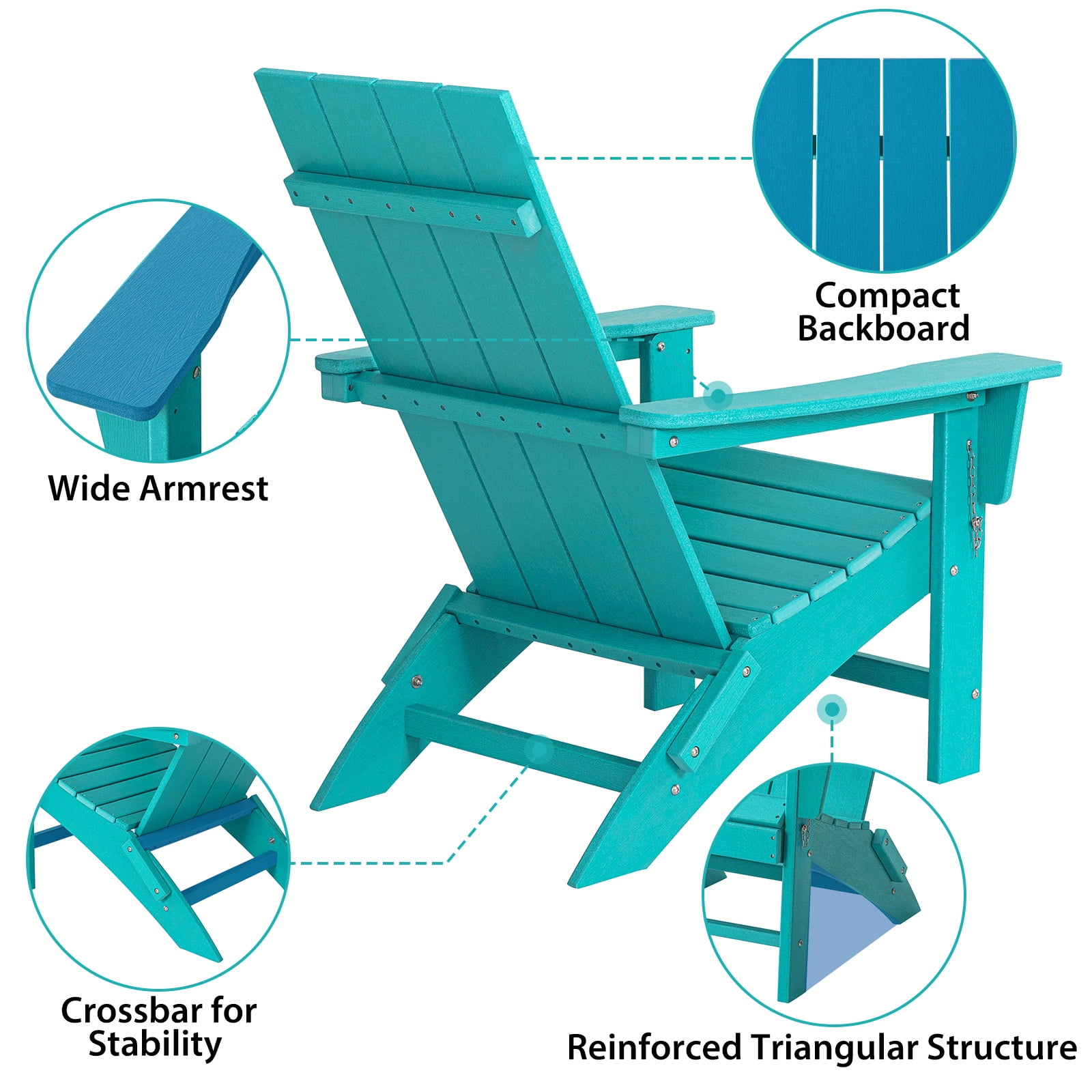 Garpans Folding Adirondack Chairs Set of 2 Weather Resistant Outdoor Adirondack Chair HDPE Outdoor Chair for Patio Front Porch Pool Garden Deck Fire Pit Outside, Turquoise