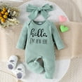 thumbnail image 2 of Generic HelloI'M NEW HERE Letter Print Long Sleeve Bodysuit Bow Set for Toddler Boys Girls Comfortable for Holiday Christmas Party（3-6 Months Green）, 2 of 9