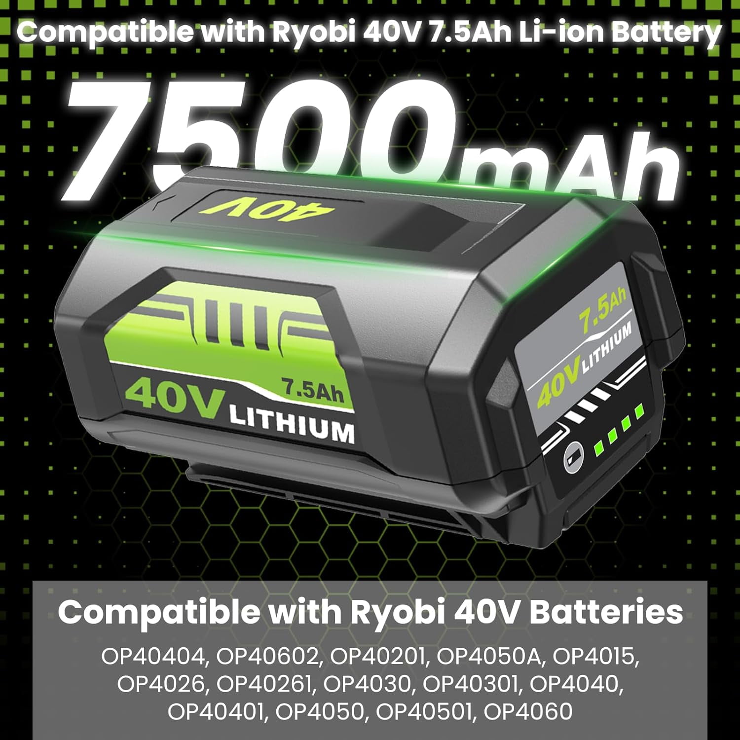 7500mAh 40V Batteries and OP401 Charger Replacement for Ryobi 40V Battery and Charger Combo, Compatible with 40Volt Lithium ion OP40602 OP4075A OP4050 OP40404 OP40261 Tools Battery