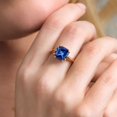 thumbnail image 4 of Gem Stone King 5.32 Ct Cushion Blue Created Sapphire 18K Rose Gold Plated Silver Double Prong Ring, 4 of 6