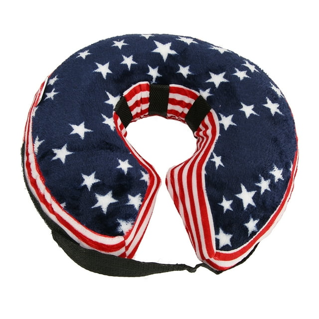 Dog Cone, Adjustable Shoulder Strap Buckle Soft Convenient Promote Wound Recovery Inflatable PVC Lining Pet Recovery Collar For Dogs Camo Hook And Hoop Fasteners,Blue USA Flag