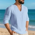 thumbnail image 6 of LNWUY Mens Loose Cotton Linen Tunic Henley Shirt Casual Beach Long Sleeve V Neck Tops Hippie Yoga Shirts Blouse Blue L, 6 of 6