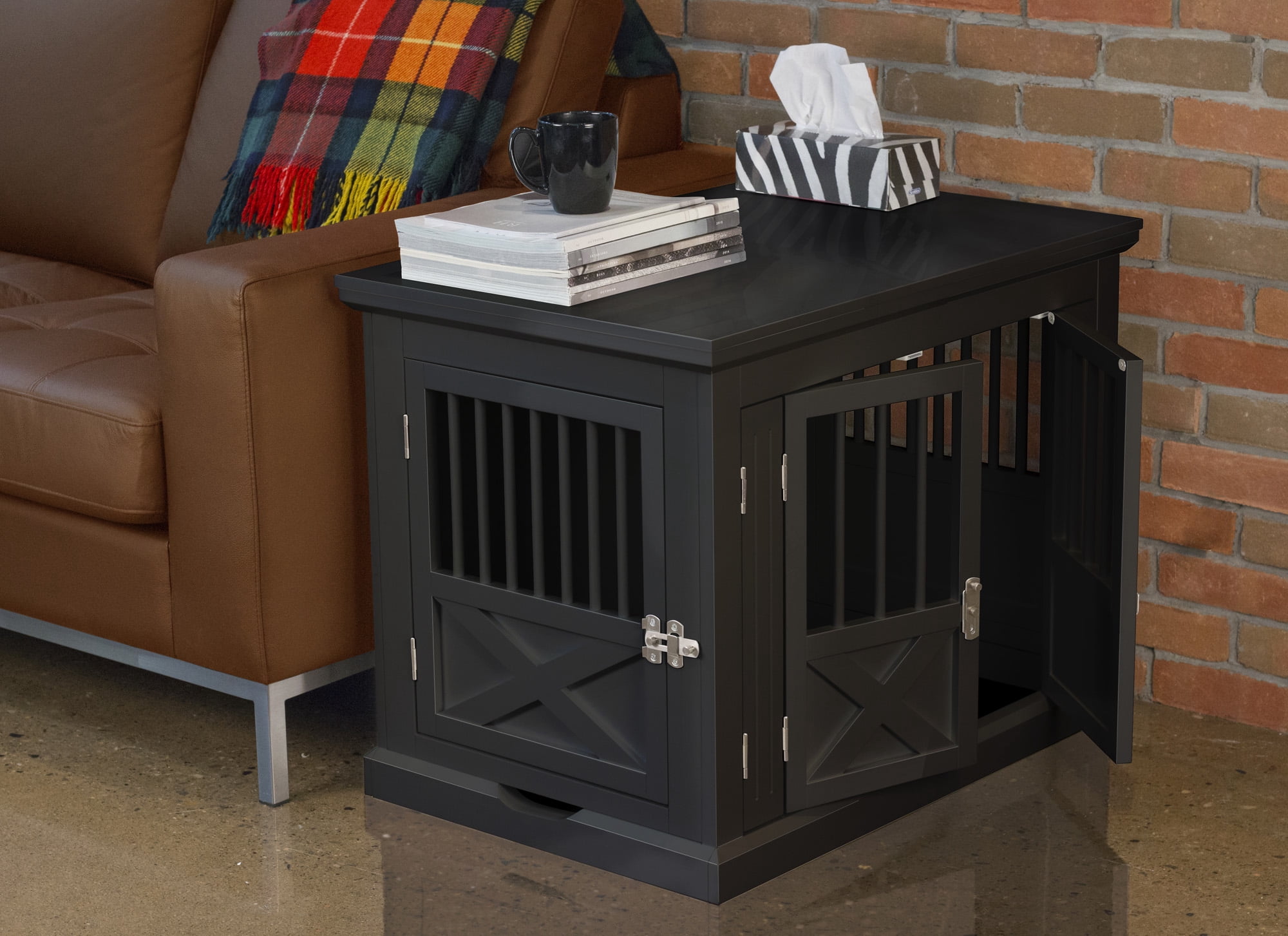 Contemporary Home Living 30.5" Black Rectangular Medium Slide Triple Door Dog Crate