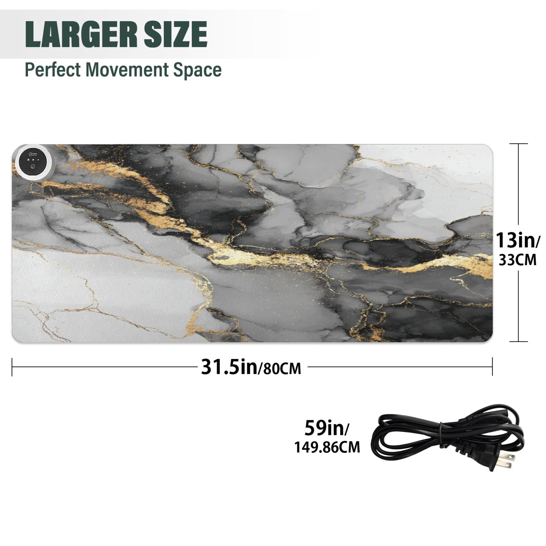 Large Heated Desk Mat Mouse Pad 31.5"x13"PU Leather Graphene Heating Desk Warmer with 3 Temperature Settings 110V US Plug Non-Slip Warm Pad for Home, Office, and Gaming Premium Fluid Art Background