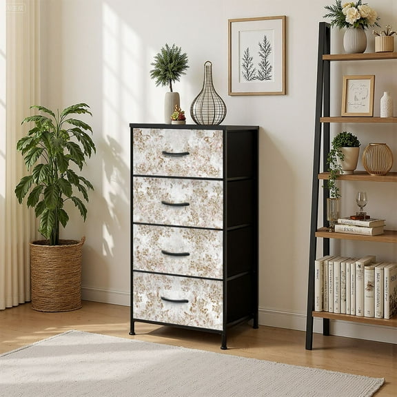 4 Drawer Vertical Storage Dresser Vintage Floral simple floral wavy striped with Wood Top Fabric Pull Drawers