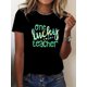 thumbnail image 1 of Women's St. Patrick's Day "One Lucky Teacher" Graphic T-Shirt Crew Neck, Short Sleeve, 1 of 6