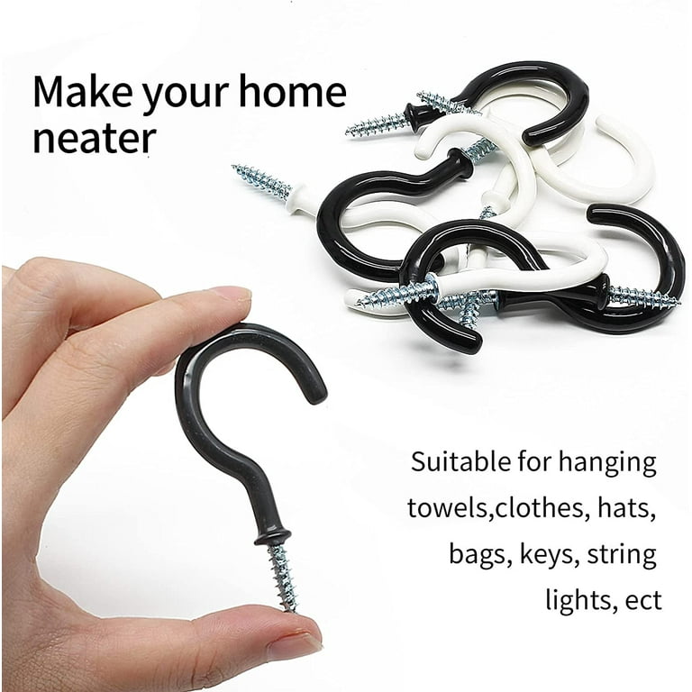 c hook screw heavy weight 50pcs 2 Inch Ceiling Hooks Heavy Duty, Cup Hooks Screw in, C Hooks Screw  for Hanging Plants Lights Mugs Wind Chimes Cups(Black and White)