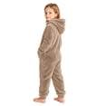 thumbnail image 4 of Cethrio Girls Fleece One-piece Pajamas, Hooded Warm Full Zip Long Sleeve Winter Loungewear Jumpsuit Size 9-10 Years Khaki, 4 of 5