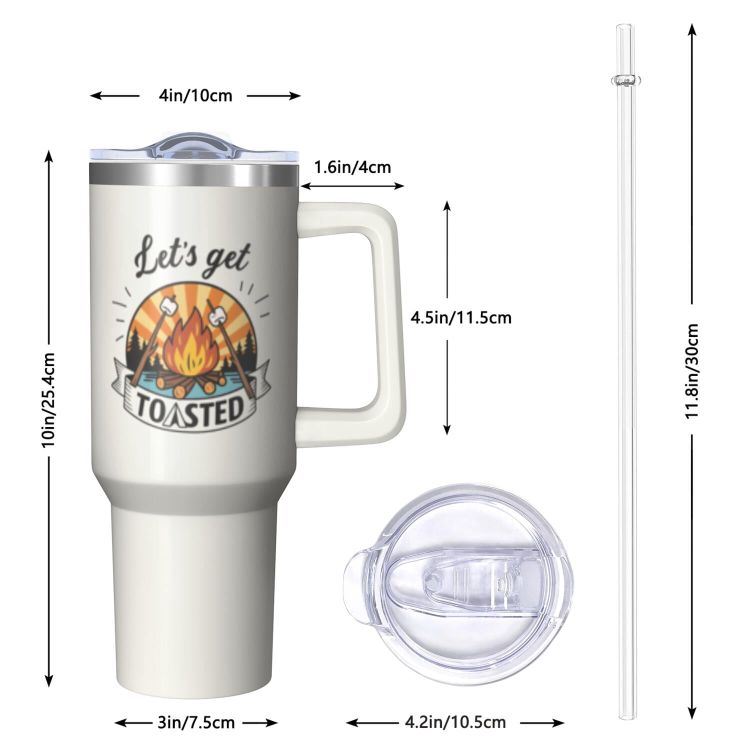 1pc Campers 40oz Tumbler with Straw & Handle - Insulated Stainless Steel Cup | Holiday Gift for Man Women (Christmas, Valentine's, Birthday)