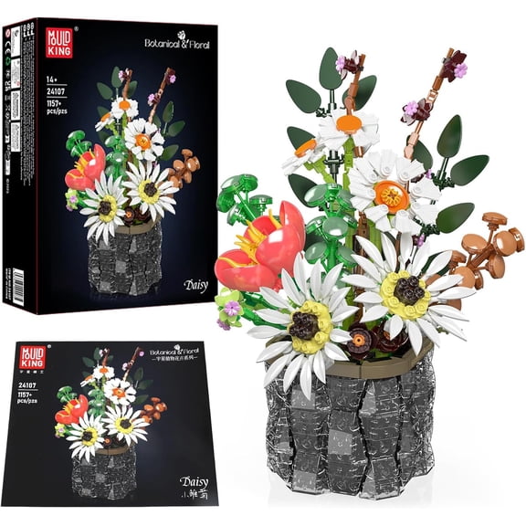 Ylutex Flower Building Blocks Set, 1157 Pieces Bouquet Model, Technology Clamping Building Blocks Kit for Plant Bouquet Toys