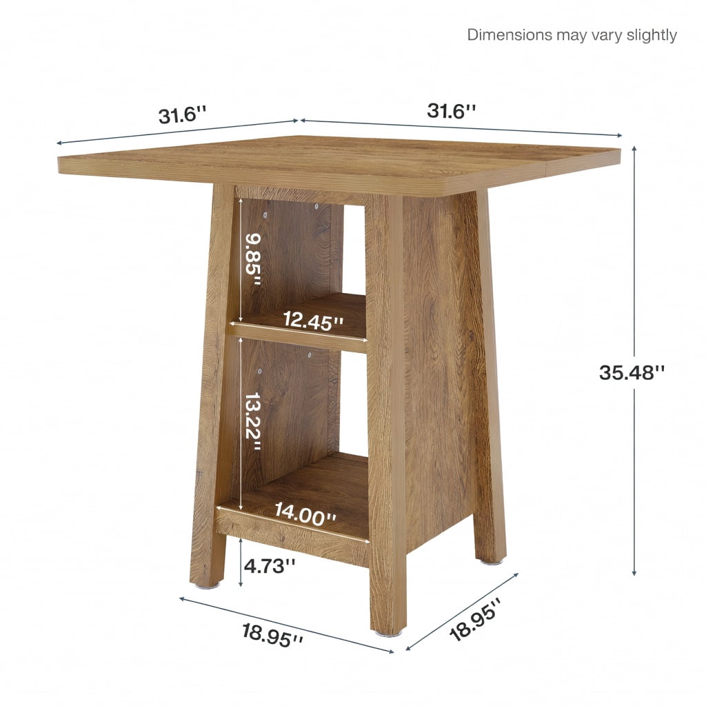 Hommoo Modern Square Bar Table with 3-Tier Open Shelving, for Kitchen, Living Room or Apartment Dining, Walnut