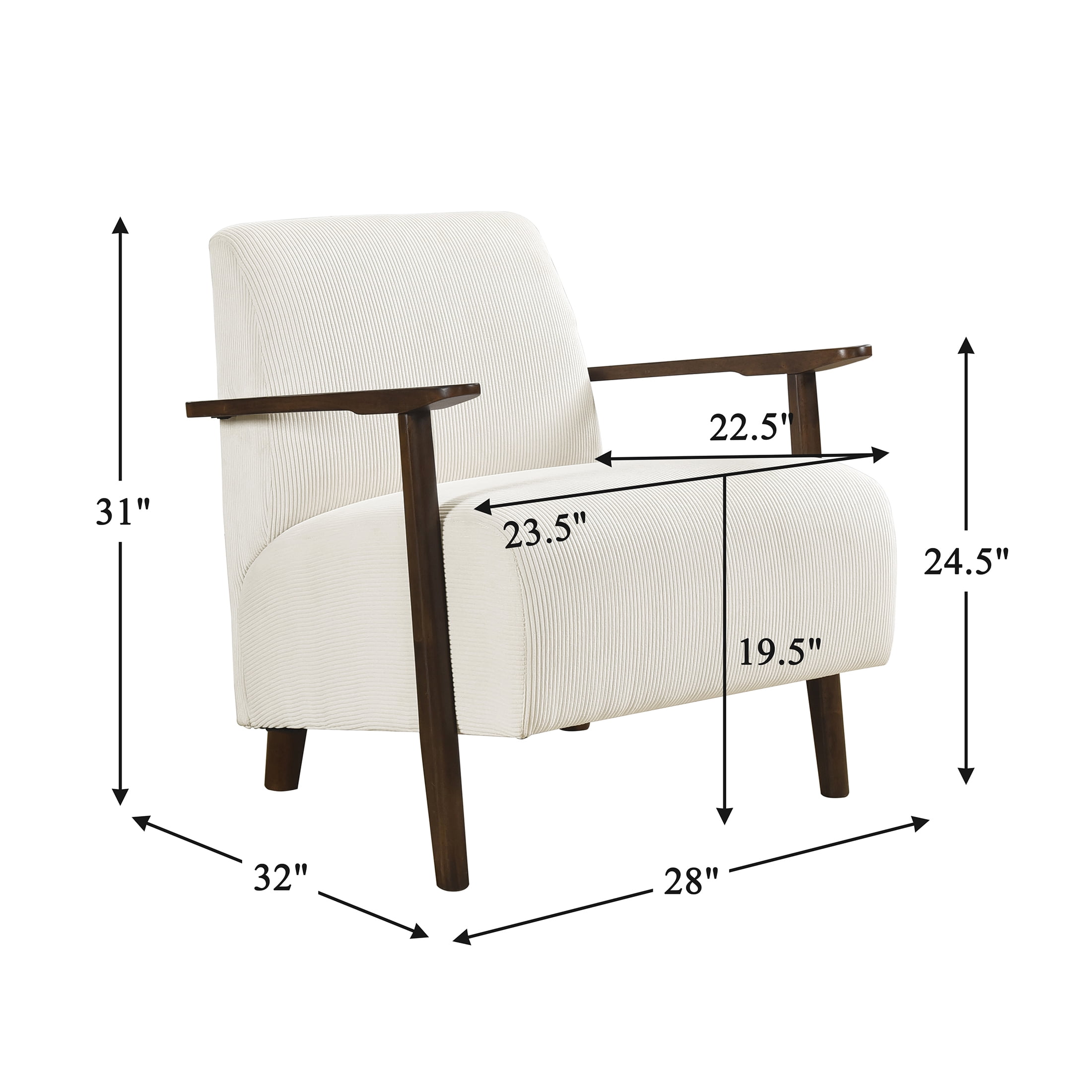 OakvillePark Aralune Corduroy Accent Chair, Beige and Brown Wood Finish