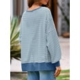 thumbnail image 5 of Women's Fall Oversized Sweatshirt Casual Waffle Knit Long Sleeve Crewneck Split Pullover Tunic Tops, 5 of 6