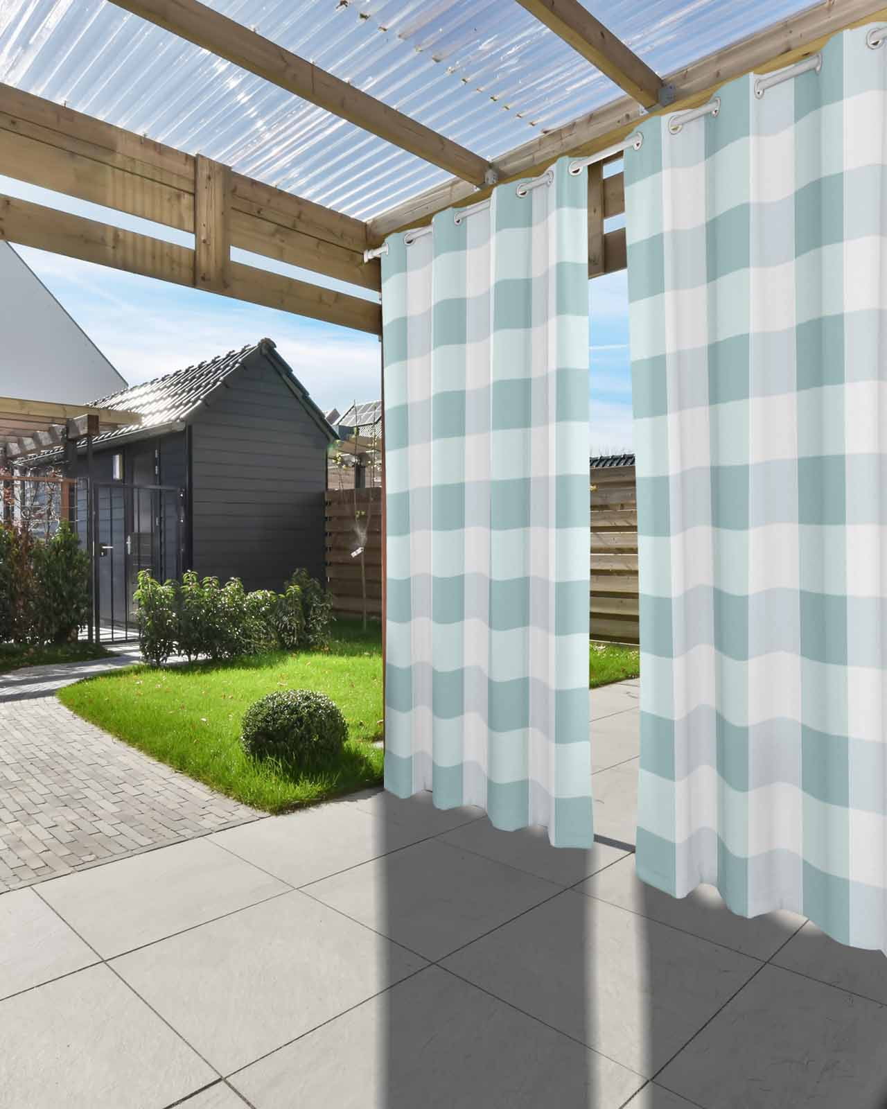 Outdoor Curtains for Patio, Aqua Plaid Waterproof Blackout Outside Curtain for Porch/Pergola/Gazebo, Spring Summer Farmhouse Buffalo Checkered Thermal Insulated Drapes, 2 Panels, 54 x 95 Inch